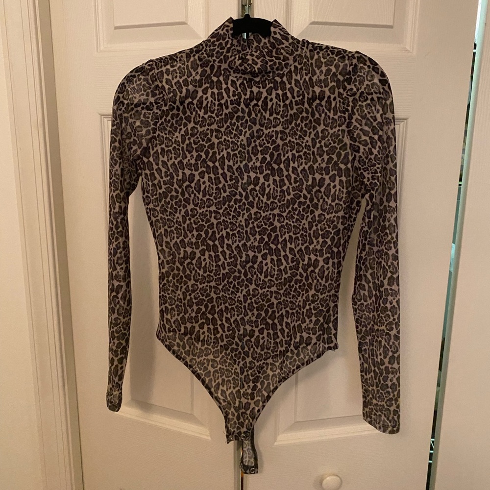 Becca Tilley x Bar III cheetah print sheer bodysuit